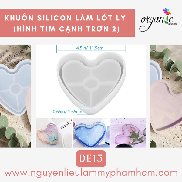 KHUÔN SILICON LÀM ĐẾ LÓT LY (HÌNH TIM CẠNH TRƠN 2 - DE15)