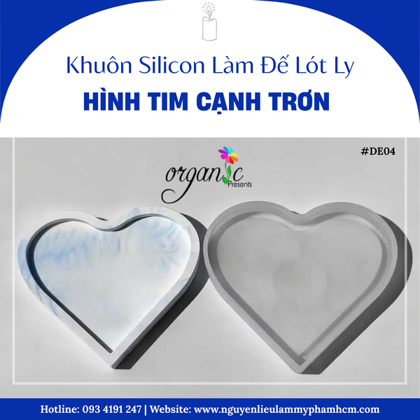 KHUÔN SILICON LÀM ĐẾ LÓT LY (HÌNH TIM CẠNH TRƠN - DE04)