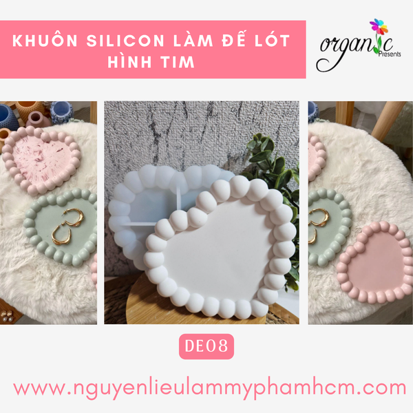 KHUÔN SILICON LÀM ĐẾ LÓT LY (HÌNH TIM - DE08)