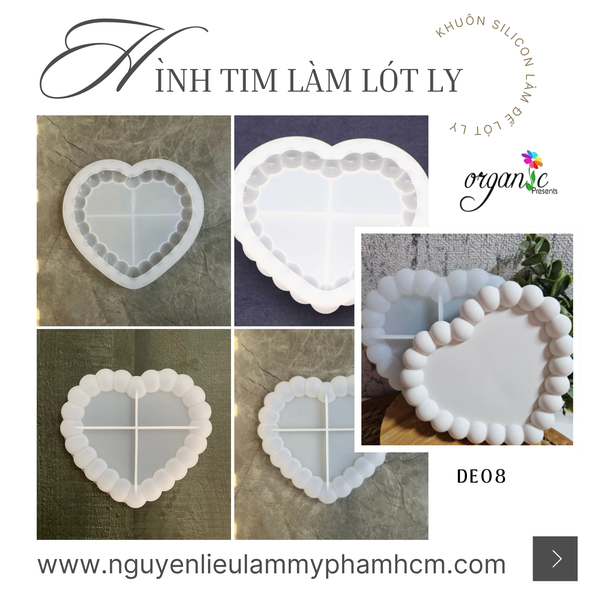 KHUÔN SILICON LÀM ĐẾ LÓT LY (HÌNH TIM - DE08)
