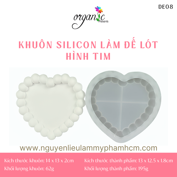 KHUÔN SILICON LÀM ĐẾ LÓT LY (HÌNH TIM - DE08)