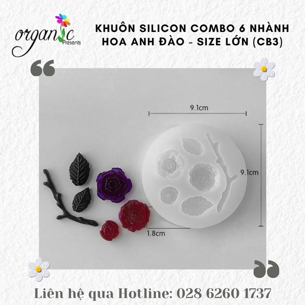 KHUÔN SILICON LÀM NẾN THƠM COMBO 6 NHÀNH HOA ANH ĐÀO (SIZE LỚN)