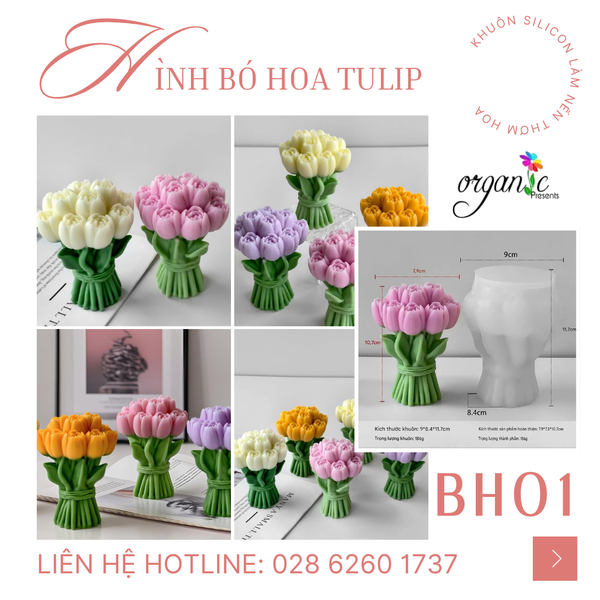 KHUÔN SILICON LÀM NẾN THƠM HÌNH BÓ HOA TULIP (BH01)
