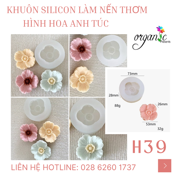 KHUÔN SILICON LÀM NẾN THƠM HÌNH HOA TÚC ANH (H39)