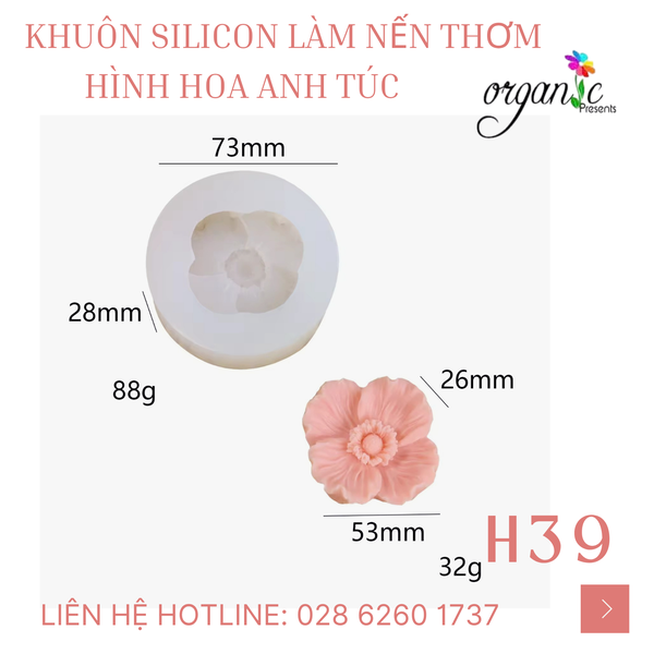 KHUÔN SILICON LÀM NẾN THƠM HÌNH HOA TÚC ANH (H39)