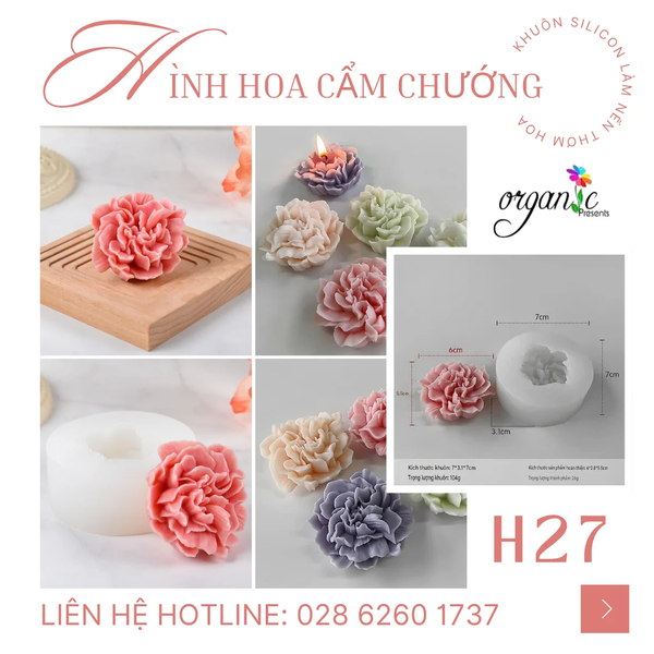 KHUÔN SILICON LÀM NẾN THƠM HÌNH HOA CẨM CHƯỚNG (H27)