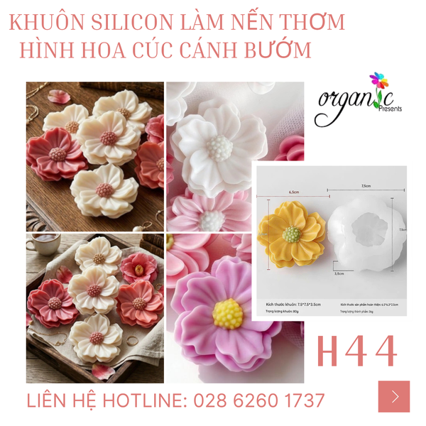 KHUÔN SILICON LÀM NẾN THƠM HÌNH HOA CÚC CÁNH BƯỚM (H44)