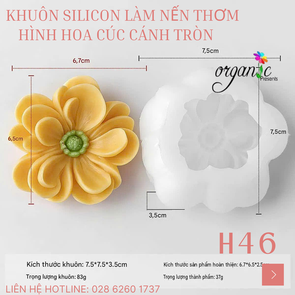 KHUÔN SILICON LÀM NẾN THƠM HÌNH HOA CÚC CÁNH TRÒN (H46)