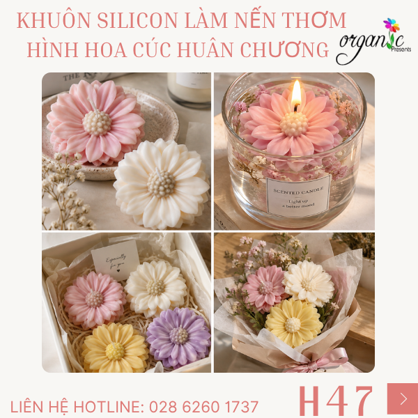 KHUÔN SILICON LÀM NẾN THƠM HÌNH HOA CÚC HUÂN CHƯƠNG (H47)