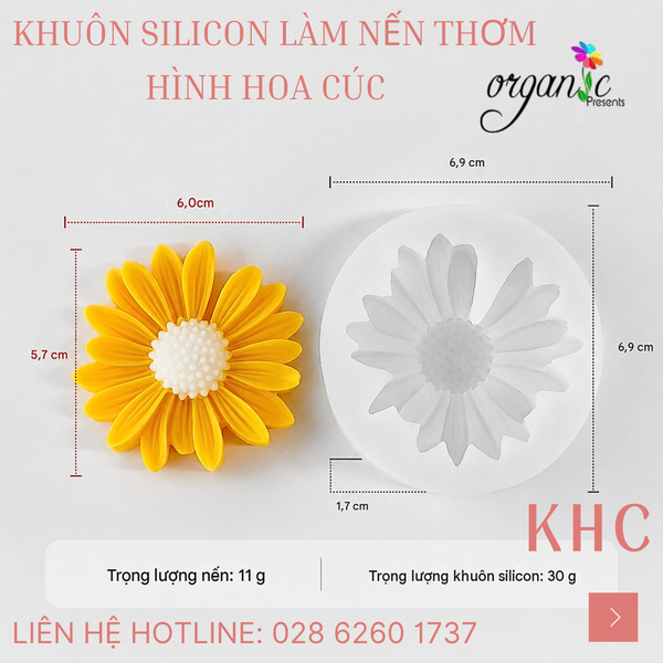 KHUÔN SILICON LÀM NẾN THƠM HÌNH HOA CÚC (KHC)