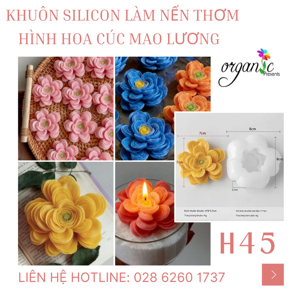 KHUÔN SILICON LÀM NẾN THƠM HÌNH HOA CÚC MAO LƯƠNG (H45)