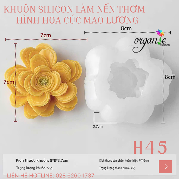 KHUÔN SILICON LÀM NẾN THƠM HÌNH HOA CÚC MAO LƯƠNG (H45)