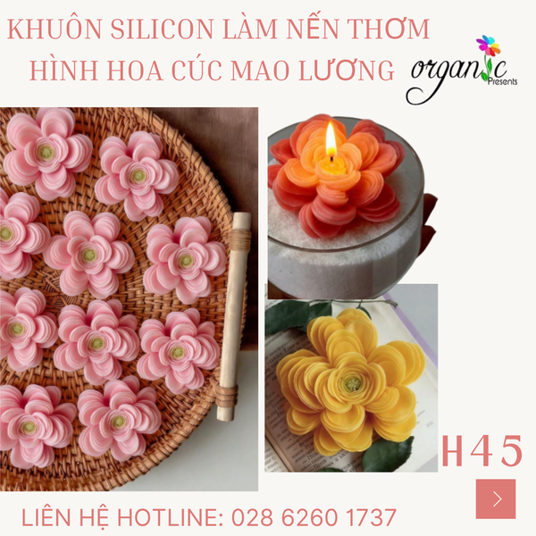 KHUÔN SILICON LÀM NẾN THƠM HÌNH HOA CÚC MAO LƯƠNG (H45)
