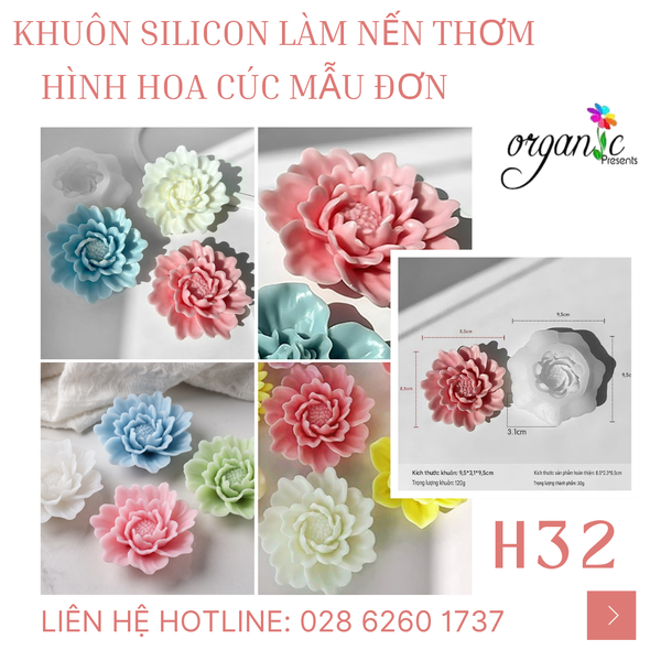 KHUÔN SILICON LÀM NẾN THƠM HÌNH HOA CÚC MẪU ĐƠN (H32)