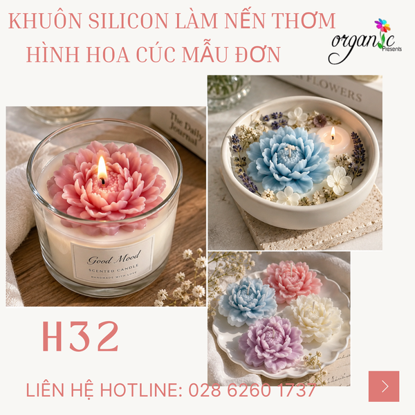 KHUÔN SILICON LÀM NẾN THƠM HÌNH HOA CÚC MẪU ĐƠN (H32)
