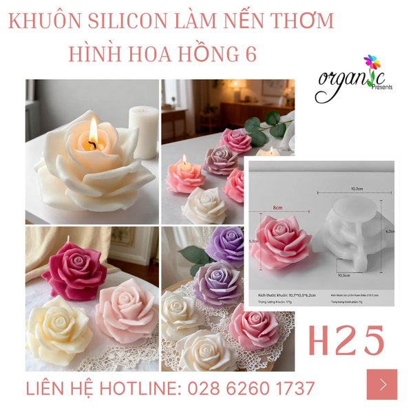 KHUÔN SILICON LÀM NẾN THƠM HÌNH HOA HỒNG 6 (H25)