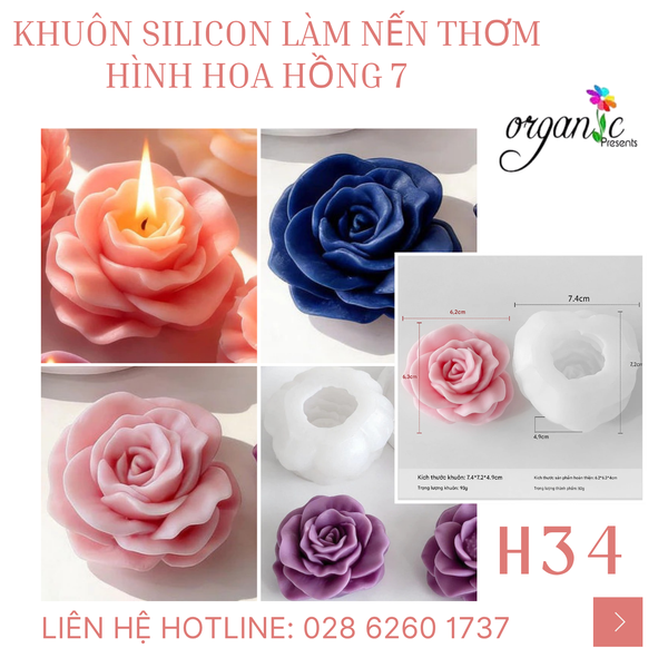KHUÔN SILICON LÀM NẾN THƠM HÌNH HOA HỒNG 7 (H34)