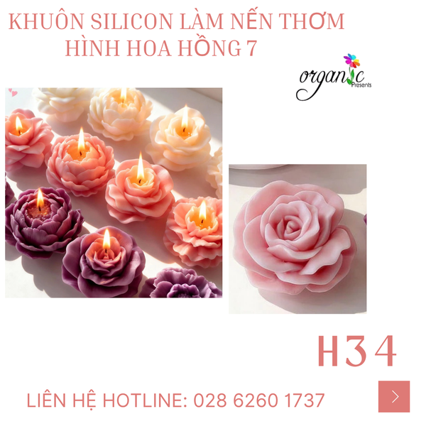 KHUÔN SILICON LÀM NẾN THƠM HÌNH HOA HỒNG 7 (H34)