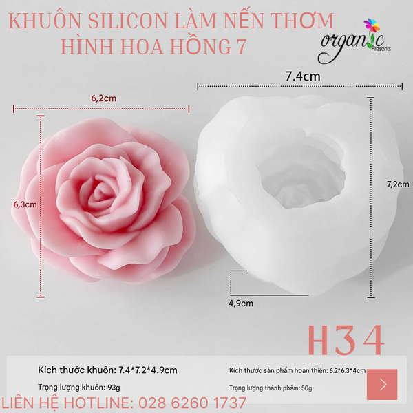 KHUÔN SILICON LÀM NẾN THƠM HÌNH HOA HỒNG 7 (H34)