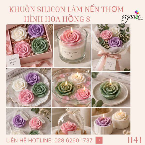 KHUÔN SILICON LÀM NẾN THƠM HÌNH HOA HỒNG 8 (H41)