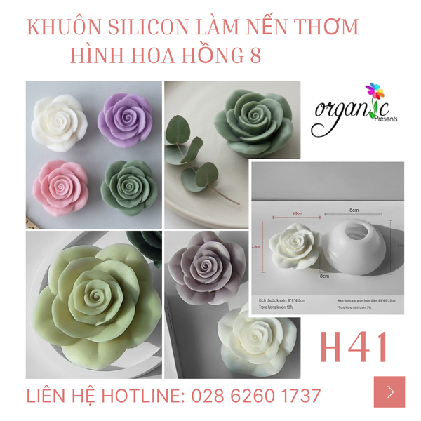 KHUÔN SILICON LÀM NẾN THƠM HÌNH HOA HỒNG 8 (H41)