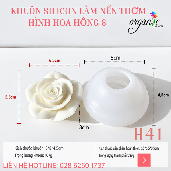 KHUÔN SILICON LÀM NẾN THƠM HÌNH HOA HỒNG 8 (H41)