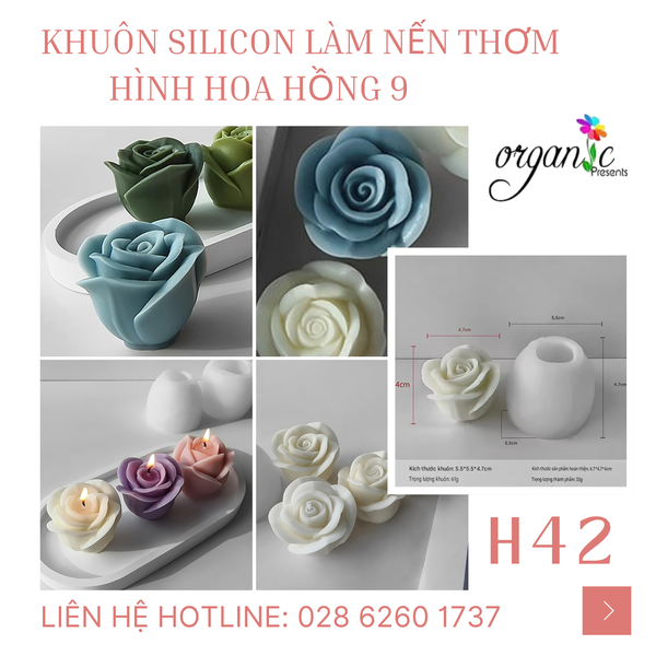 KHUÔN SILICON LÀM NẾN THƠM HÌNH HOA HỒNG 9 (H42)