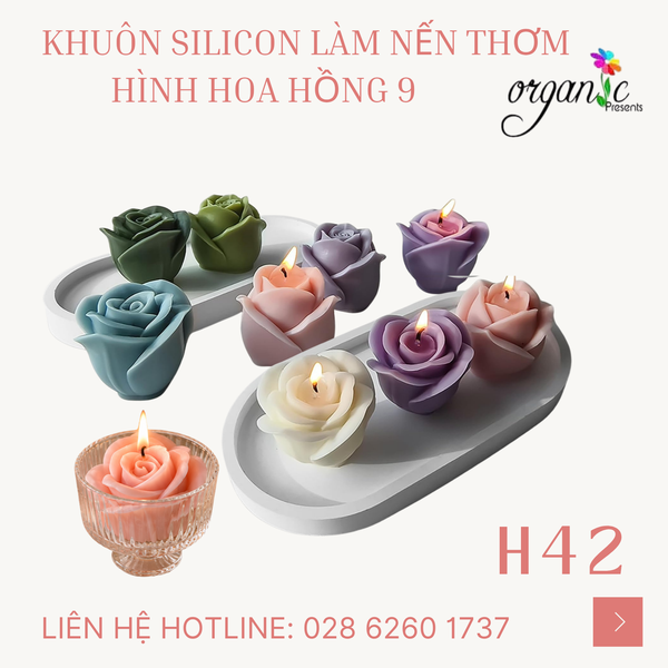 KHUÔN SILICON LÀM NẾN THƠM HÌNH HOA HỒNG 9 (H42)