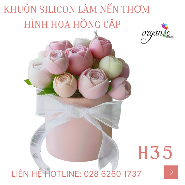 KHUÔN SILICON LÀM NẾN THƠM HÌNH HOA HỒNG CẶP (H35)