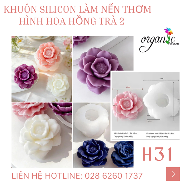 KHUÔN SILICON LÀM NẾN THƠM HÌNH HOA HỒNG TRÀ 2 (H31)