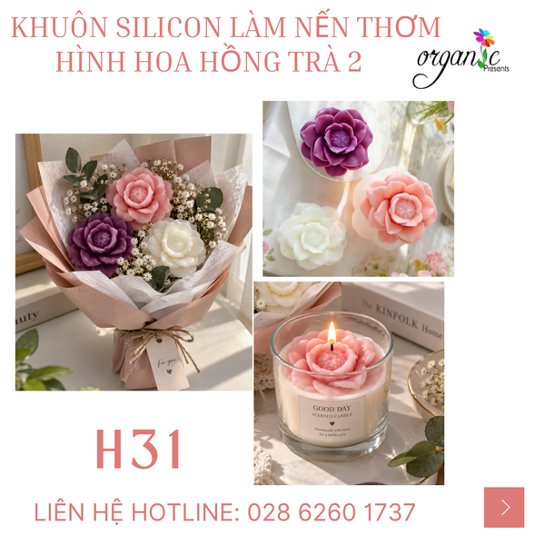 KHUÔN SILICON LÀM NẾN THƠM HÌNH HOA HỒNG TRÀ 2 (H31)