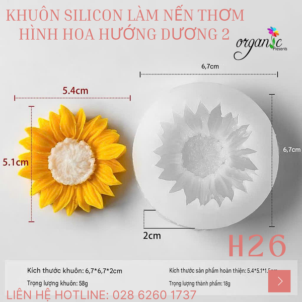 KHUÔN SILICON LÀM NẾN THƠM HÌNH HOA HƯỚNG DƯƠNG 2 (H26)