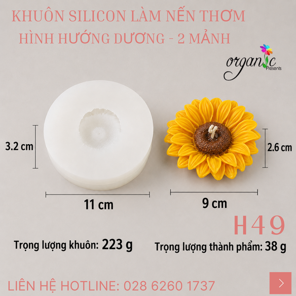 KHUÔN SILICON LÀM NẾN THƠM HÌNH HOA HƯỚNG DƯƠNG -2 MẢNH  (H49)