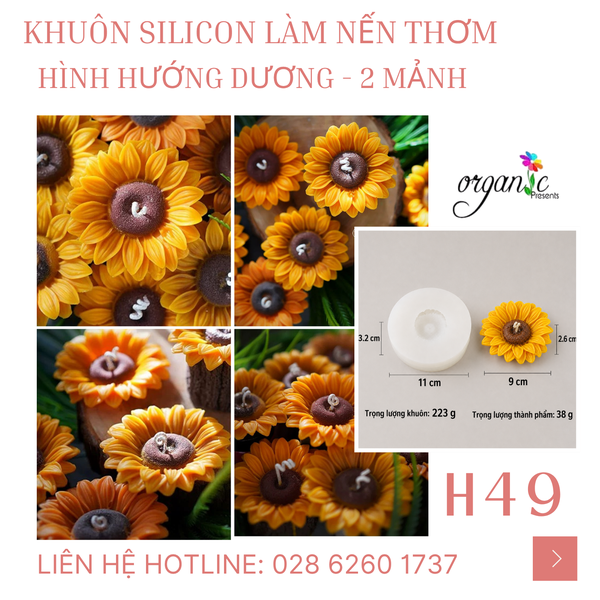 KHUÔN SILICON LÀM NẾN THƠM HÌNH HOA HƯỚNG DƯƠNG -2 MẢNH  (H49)