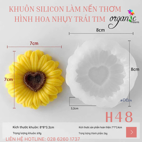 KHUÔN SILICON LÀM NẾN THƠM HÌNH HOA NHỤY TRÁI TIM (H48)