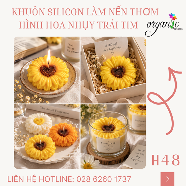 KHUÔN SILICON LÀM NẾN THƠM HÌNH HOA NHỤY TRÁI TIM (H48)