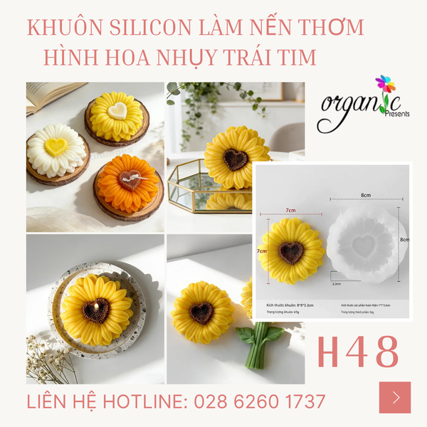 KHUÔN SILICON LÀM NẾN THƠM HÌNH HOA NHỤY TRÁI TIM (H48)