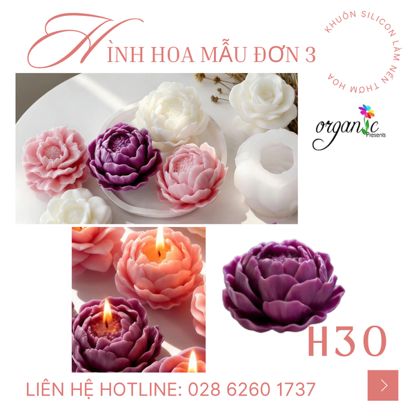 KHUÔN SILICON LÀM NẾN THƠM HÌNH HOA MẪU ĐƠN 3 (H30)