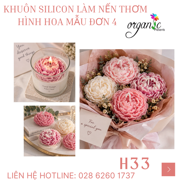 KHUÔN SILICON LÀM NẾN THƠM HÌNH HOA MẪU ĐƠN 4 (H33)