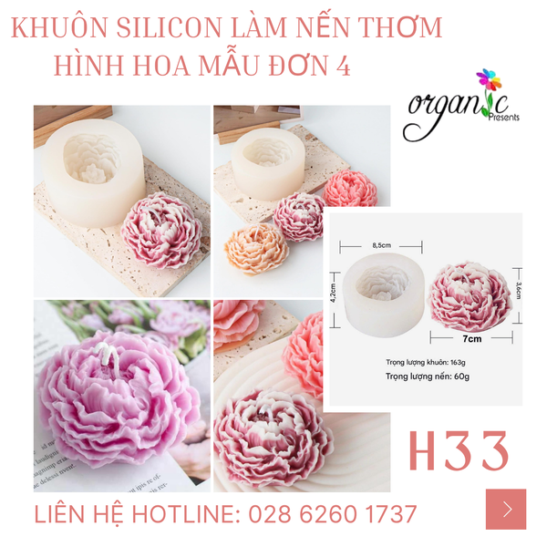 KHUÔN SILICON LÀM NẾN THƠM HÌNH HOA MẪU ĐƠN 4 (H33)