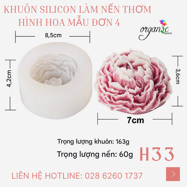 KHUÔN SILICON LÀM NẾN THƠM HÌNH HOA MẪU ĐƠN 4 (H33)