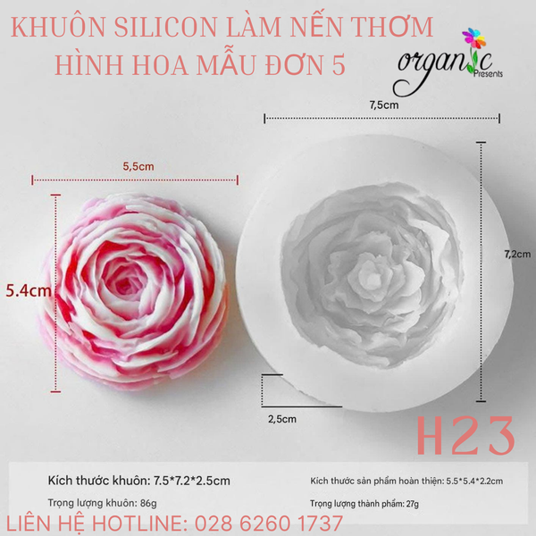 KHUÔN SILICON LÀM NẾN THƠM HÌNH HOA MẪU ĐƠN 5 (H23)