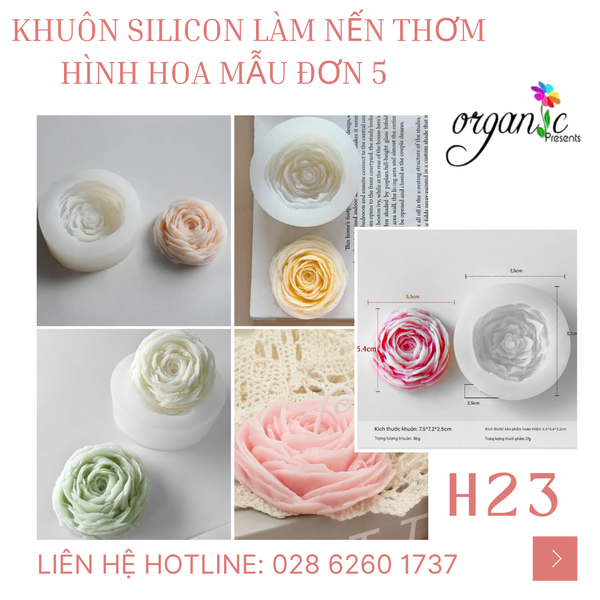 KHUÔN SILICON LÀM NẾN THƠM HÌNH HOA MẪU ĐƠN 5 (H23)