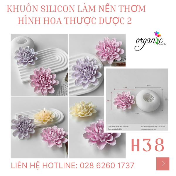 KHUÔN SILICON LÀM NẾN THƠM HÌNH HOA THƯỢC DƯỢC 2 (H38) 