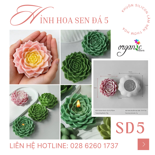 KHUÔN SILICON LÀM NẾN THƠM HÌNH HOA SEN ĐÁ 5 (SD5)