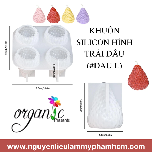 KHUÔN SILICON LÀM NẾN THƠM HÌNH TRÁI DÂU 3D (3 SIZE) (KHUÔN 4 DÂU)