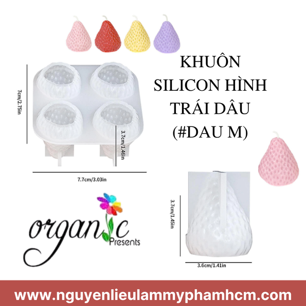 KHUÔN SILICON LÀM NẾN THƠM HÌNH TRÁI DÂU 3D (3 SIZE) (KHUÔN 4 DÂU)
