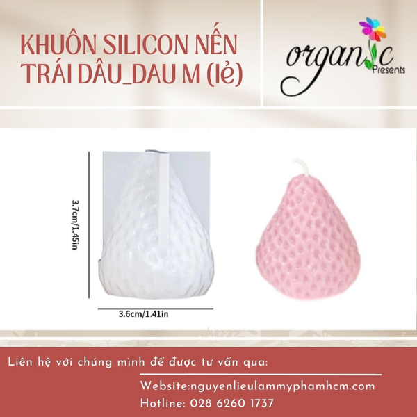 KHUÔN SILICON LÀM NẾN THƠM HÌNH TRÁI DÂU (ĐỦ SIZE) (KHUÔN 1 TRÁI)