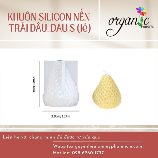 KHUÔN SILICON LÀM NẾN THƠM HÌNH TRÁI DÂU (ĐỦ SIZE) (KHUÔN 1 TRÁI)