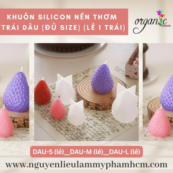 KHUÔN SILICON LÀM NẾN THƠM HÌNH TRÁI DÂU (ĐỦ SIZE) (KHUÔN 1 TRÁI)
